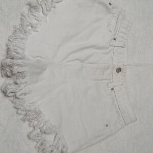 Light Denim Jean Shorts with Frayed Hem